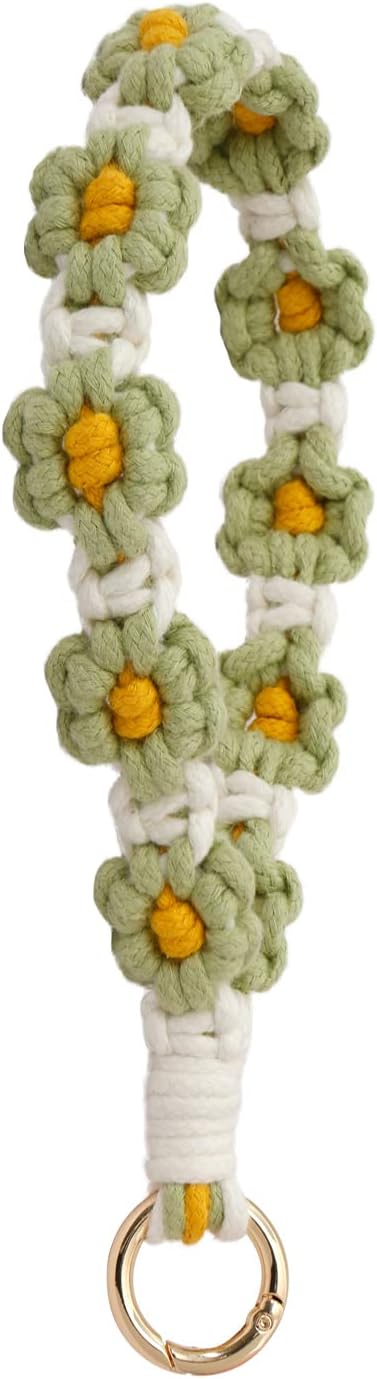 XGALBLA Women's Durable Macrame Keychain Boho Handmade Wristlet Bracelet Keychain Flower Floral Wrist Lanyard Handmade Holder image 2