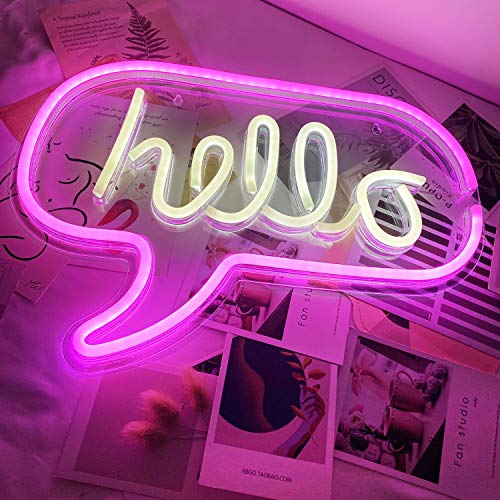 Large Hello Neon Sign, Led Hello Neon Light USB Powered Night Light as Wall Decor for Kids Room, Living Room, Office Room, Bar, Restaurant, Christmas, Festival, Party (Hello)