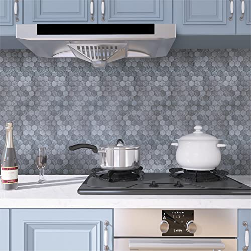 Kieacia 10-Sheet Peel And Stick Kitchen Backsplash Tile, Pvc Self-Adhesive Hexagonal Mosaic Tile With Silver Gray Floral Pattern For Kitchen Bathroom Vanity Tabletop Mantel #TOP1