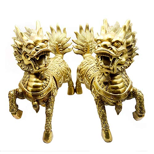 Ozdoby Feng Shui, Zestaw Mosiężnych Figurek Chi Lin/Kylin, Rzeźba Bogactwa I Dobrobytu, Dekoracja Domu, Przyciągająca Bogactwo I Szczęście
