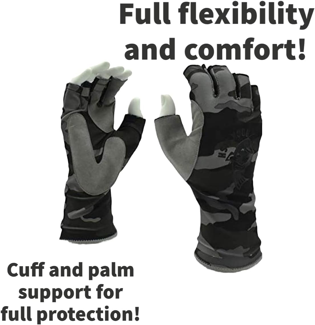 Rock Fish FP1000R Half-Finger Fishing Gloves with Extended Wrist and Synthetic Leather Palm, Durable, Salt & Fresh Water, One Pair, Large