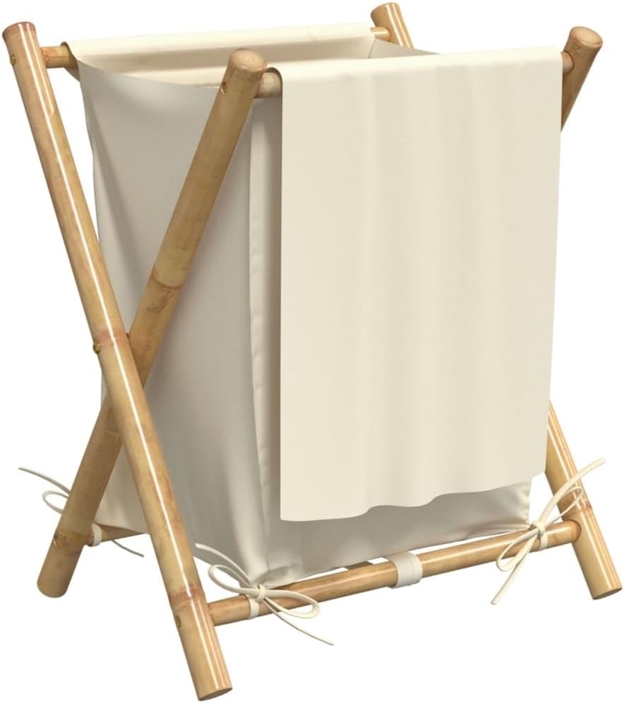 Bamboo Laundry Basket with Lid, Foldable Clothes Hamper for Bathroom, Bedroom, and Laundry Room, Large Capacity Fabric Organizer, 17.7 x 21.7 x 25 Inches
