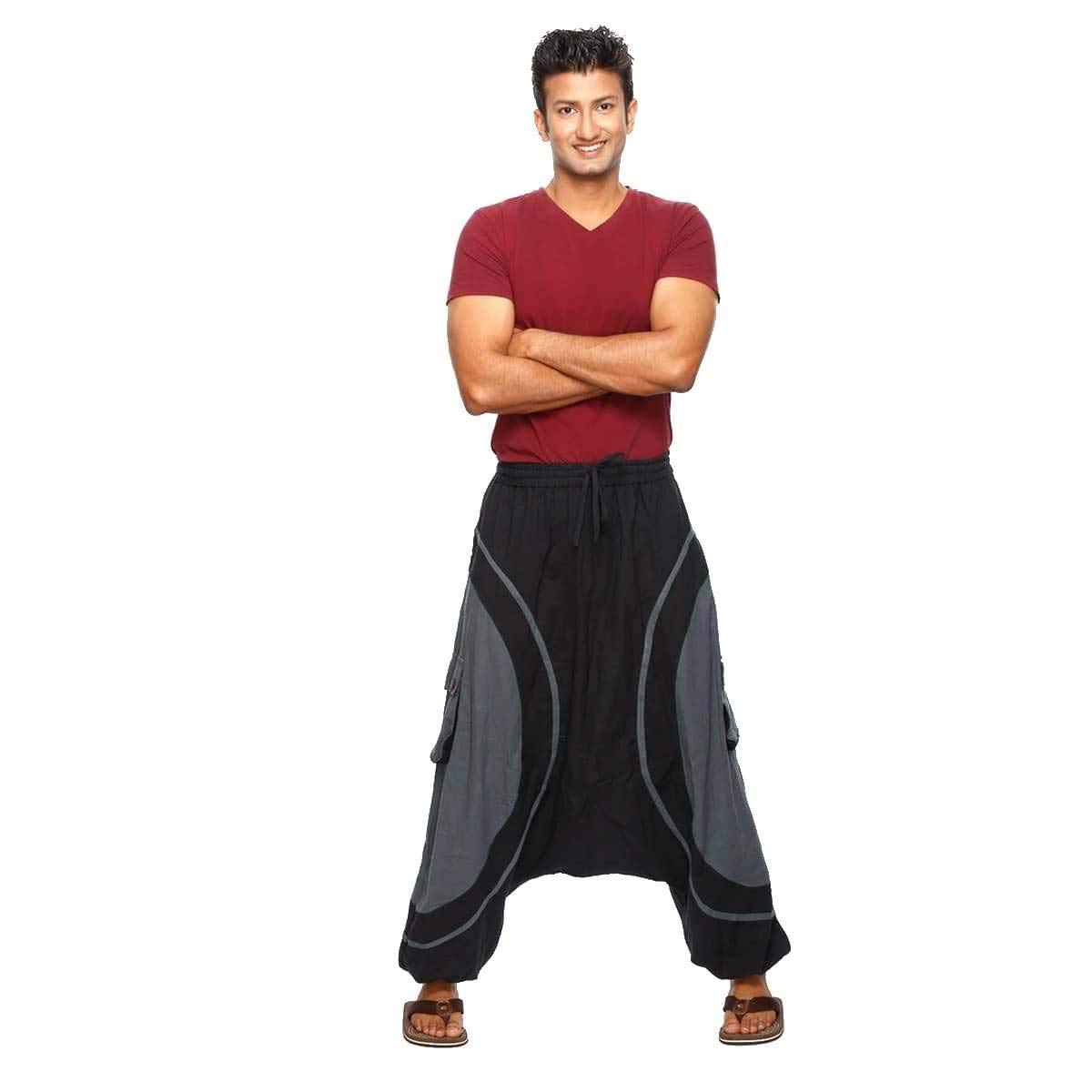 Simandra Hombres Harem Pantalón Algodón Baggy Hippie Pluder Bloomers Harén Pantalones Holgados Aladin por estío, Playa, Danza, Yoga, Deporte, Fitness Soni