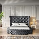 Woodpeckers Furniture And Mattress Upholstered Round Storage Bed (Grey, Queen (U.S. Standard))