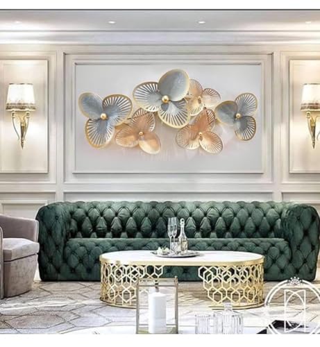 Image of ZOVE Metal Clover Leaf Wall Decoration - 3D Wall Art Hanging Sculpture | Elegant Metal Wall Decor for Living Room, Bedroom & Hotel Interiors | 48 x 25 Inch