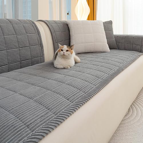 JPGGD Dog Couch Cover for Sofas, Pet Couch Cover Washable, Funny Fuzzy Plush Sofa Covers for Dogs, Non Slip Sofa Covers, Sofa Pad Furniture Protector for L Shaped(1PC, Light Grey, 27.5"x 59")
