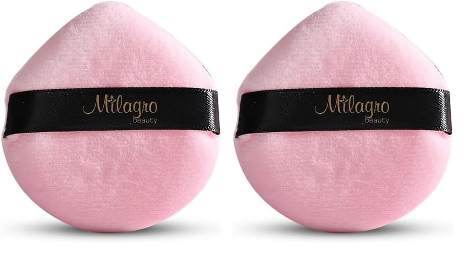 milagro beauty powder puff soft cotton, makeup applicator for loose powder & foundation, washable & reusable, perfect for smooth flawless blending under eyes (pink) (pack of 2)