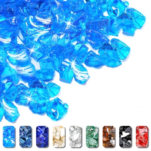GRISUN 20 Pounds Caribbean Blue Fire Glass