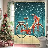 Vintage-Weihnachts-Fahrrad-Duschvorhang-Set, Weihnachts-Schneeflocke, Fahrrad-Duschvorhang, Urlaubszubehör, Badezimmerzubehör, bedrucktes Muster, dekorativ, 137 x 198 cm
