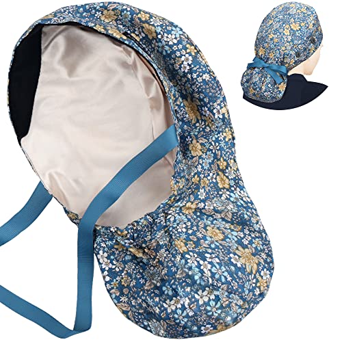 ABAMERICA Scrub Caps for Women Surgical Caps Nurse Hat Functional Ponytail Holder for Long Hair Single or Satin-Lined A- 95 Satin Lined Blue With Yellow Fl