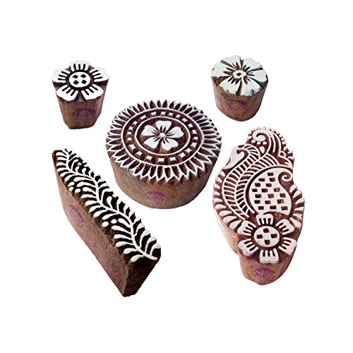 Tattoo Print Blocks Beautiful Floral Shape Wood Stamps (Set of 5)