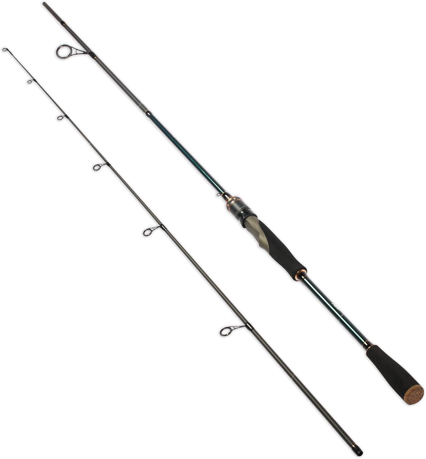 Medium Spin Fishing Rod Graphite Bass Fishing Rods Raw Carbon Tip 2 Piece Spinning Pole with High Leg Guide& Anti Winding Frame Portable Baitcasting Fishing Rods for Freshwater, Saltwater, Trout, Bass Spin-7FT-F