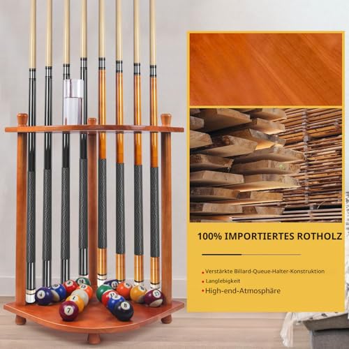 AKLOT Pool Queue Halter, Pool Queue Rack Billard Queue Racks mit Pool Stick Halter Getränkehalter 16 Kugelhalter hält 8 Sticks und komplettes Set Poolkugeln