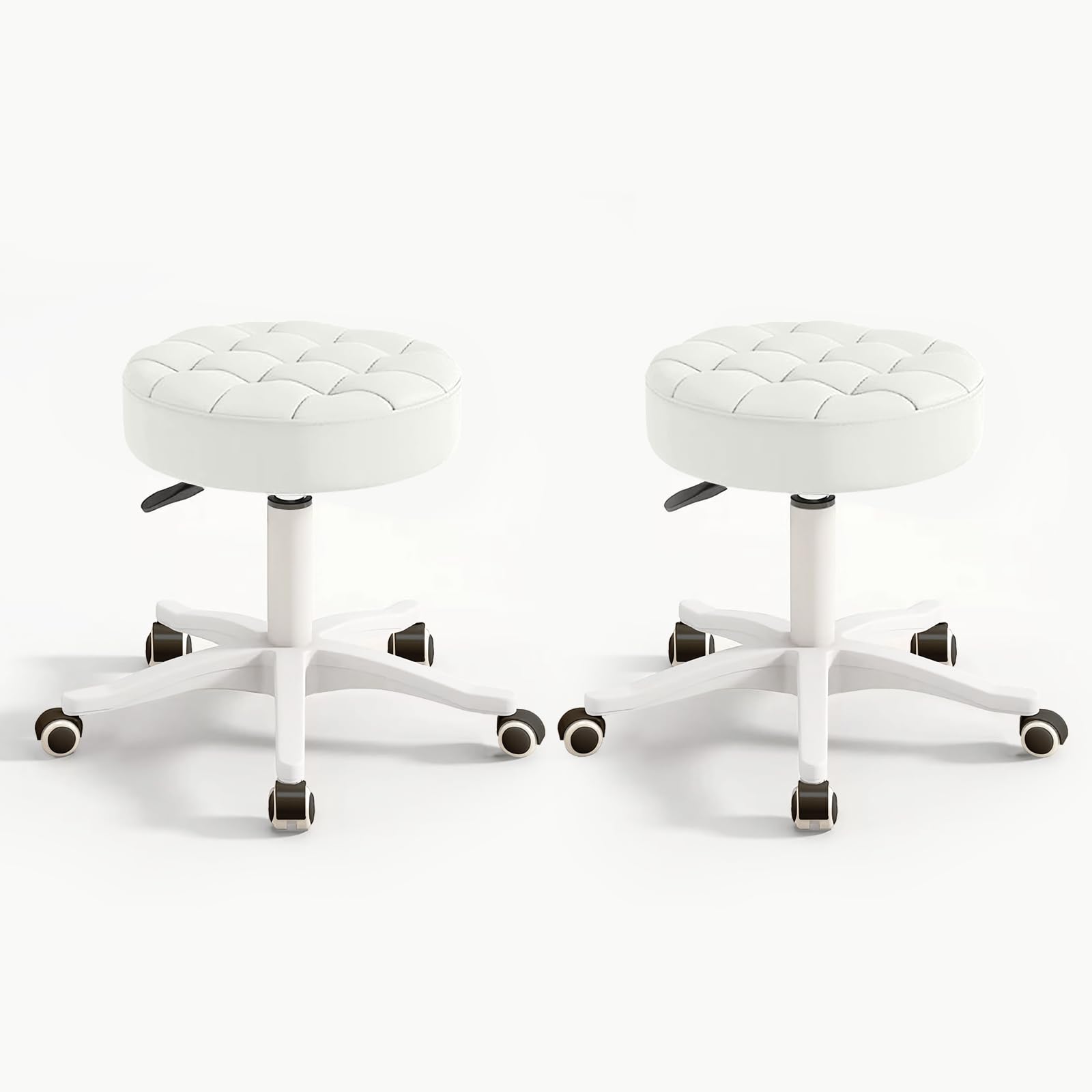 HDHNBA Small Chair Round Rolling Stool with Wheels PU Leather Height Adjustable Swivel Drafting Work SPA Salon Stools Home Office Chair,2 Pack