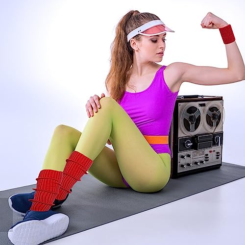 Image of ONUPGO Leg Warmers for Women 80s Sport Headband Wristbands Neon Leg Warmers Set - 80s Workout Clothes 90s Outfit for Women