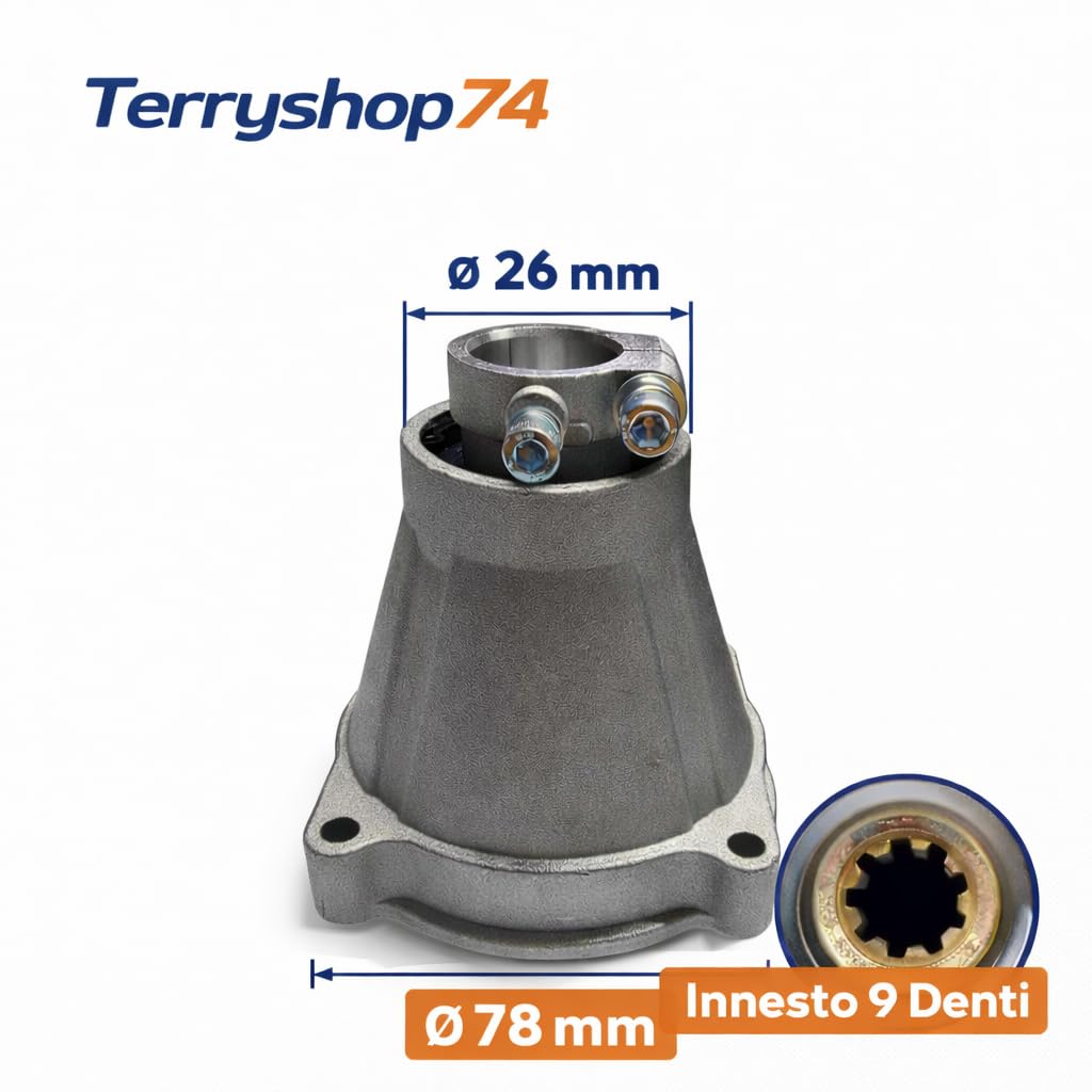 Terryshop74 di Ragghianti Luigi – Campana embrague para desbrozadora Ø78 mm – Tubo Ø26 mm – Casquillo 9 dientes | Recambio universal compatible con varios modelos