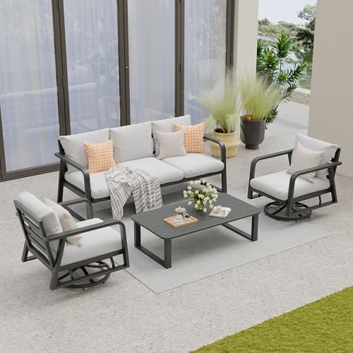 SUGOLD Outdoor Patio Furniture Set 4-Piece, Aluminum Swivel Rocking Chairs with All-Weather Cushions, Modern Patio Conversation Set for Deck, Porch, Garden (Dark Grey)
