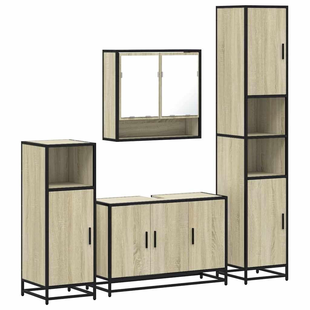 Set di 4 mobili da bagno con armadietto a specchio, effetto rovere