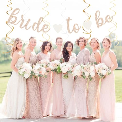 Image of Champagne-Gold Beige Fall Boho Bachelorette Party-Decorations - 21pcs Women Bridal Shower Banner Garland,Bride To Be Paper Streamers Lanterns,Flower Tissue Pom Poms Fan Favors Wedding Decor Huglony