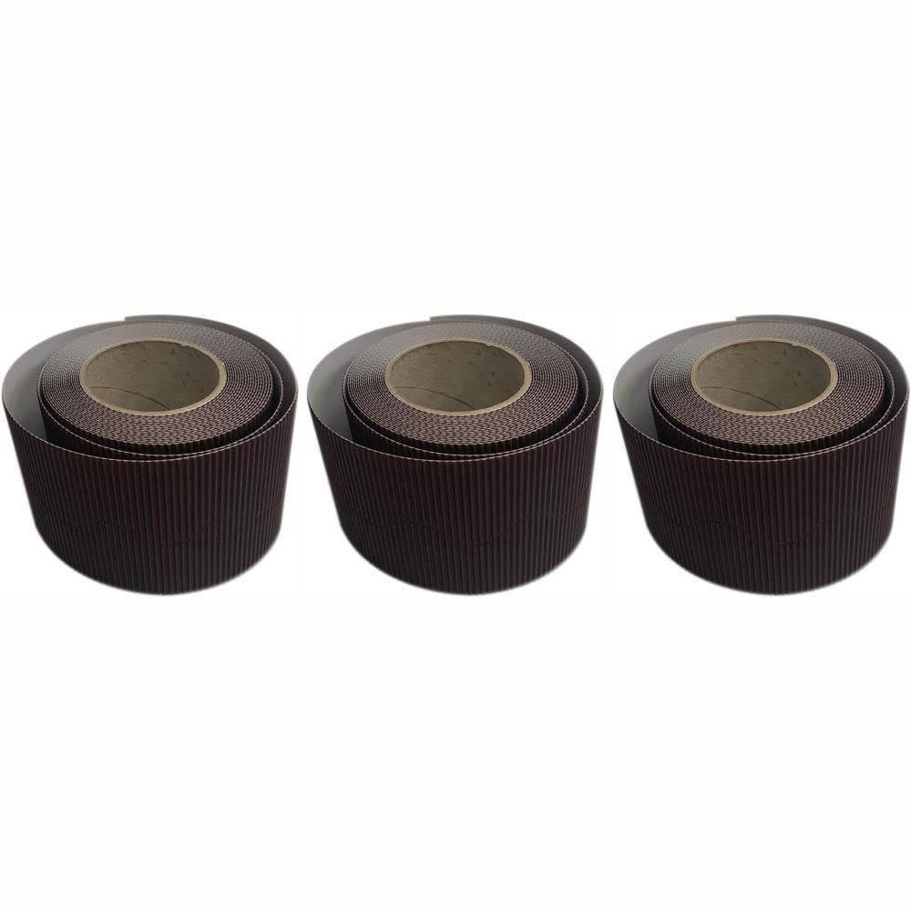 3 Ace Crafts (Pack of 3) Corrugated Display Borders Roll (Chocolate Brown) size 57mm x 15m for School Classroom Decoration, Bulletin Boards and Crown Making, Scalloped Edge Border Roll Fade Resistant — image 1
