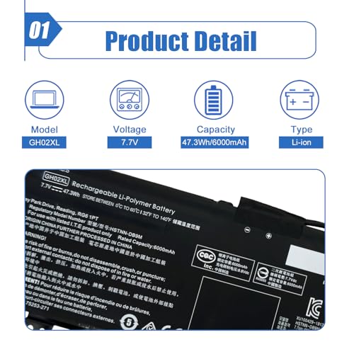 Image of 47.3Wh GH02XL Laptop Battery Compatible with HP Chromebook 11A G8 11 G8 14 G6 14A G5 Chromebook X360 11 G3 Chromebook 14A-CA 14A-CA0257 Series GHO2XL GH02047XL-PL L75783-005 HSTNN-DB9M HSTNN-IB9C