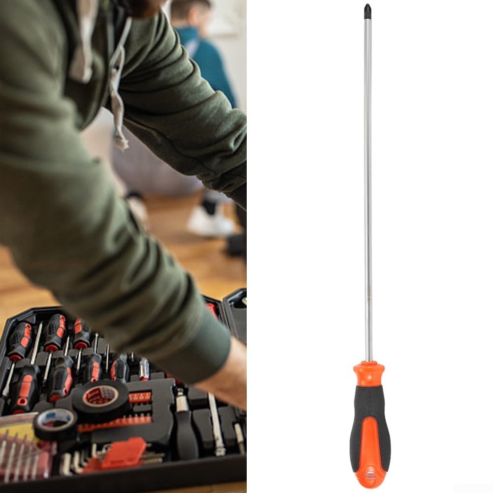12 inch lange magnetische schroevendraaier, chroom-vanadium gelegeerd staal langwerpig kruis en sleufschroevendraaier met rubberen handvat, 6 mm bitdiameter (kruisschroevendraaier