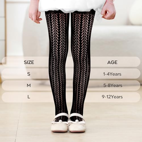 Image of Zando Girls Lace Tights Heart Butterfly Rose Patterned Fishnet Stockings for Toddler Girl Hollow Pantyhose 1T-12 Years