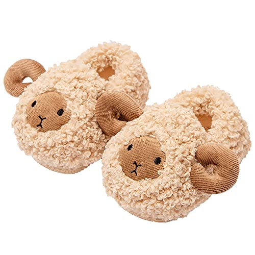 Tofern Kuschelige Alpaka Hausschuhe Kinder Jungen Plüsch Tierhausschuhe Pantoffeln Winter Warme Kleinkinder Slippers für 1-8 Kinder Kleinkinder mit Anti-Rutsch Sohle Cover