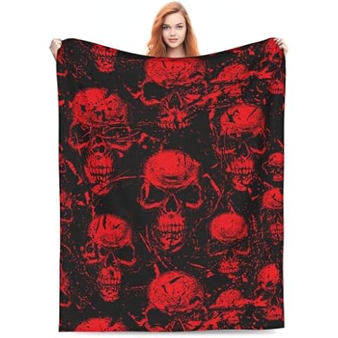 Dark Red Sinister Skulls Flannel Blanket Cover