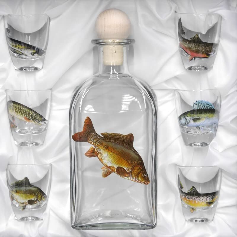 GTK - Geweihe & Trophäen KRUMHOLZ 7-teiliges Schnaps Gläser Set mit Fisch...