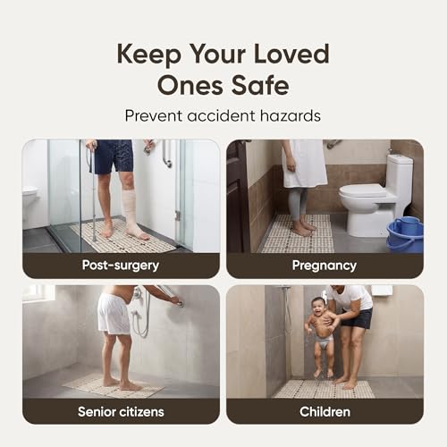 Image of Frido Anti-Slip Bath Mat With Dense Suction Cups | Quick-Drain Design for Faster Drying | Helps Prevent Mould Buildup | PVC Shower Mat For Wet Bathroom Floors | 80x40 cm Rectangular Shape | Warm Beige