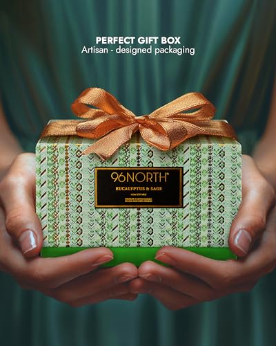Image of 96NORTH Luxury Eucalyptus & Sage Soy Candle | Large 3 Wick Jar Candle | Up to 50 Hours Burning Time | 100% Natural Soy Wax | Housewarming Gift for Men and Women