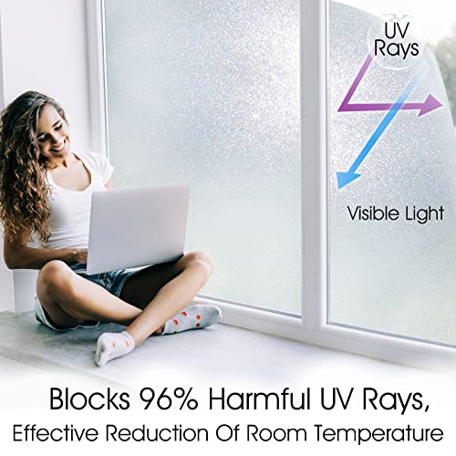 Image of KESPEN Frosted Window Privacy Film Heat Control UV Sun Blocking Glass Stickers Static Cling Non Adhesive Door Coverings Decals for Bathroom Home Office, Sparkling, 35.4 Inch X 6.5 Feet