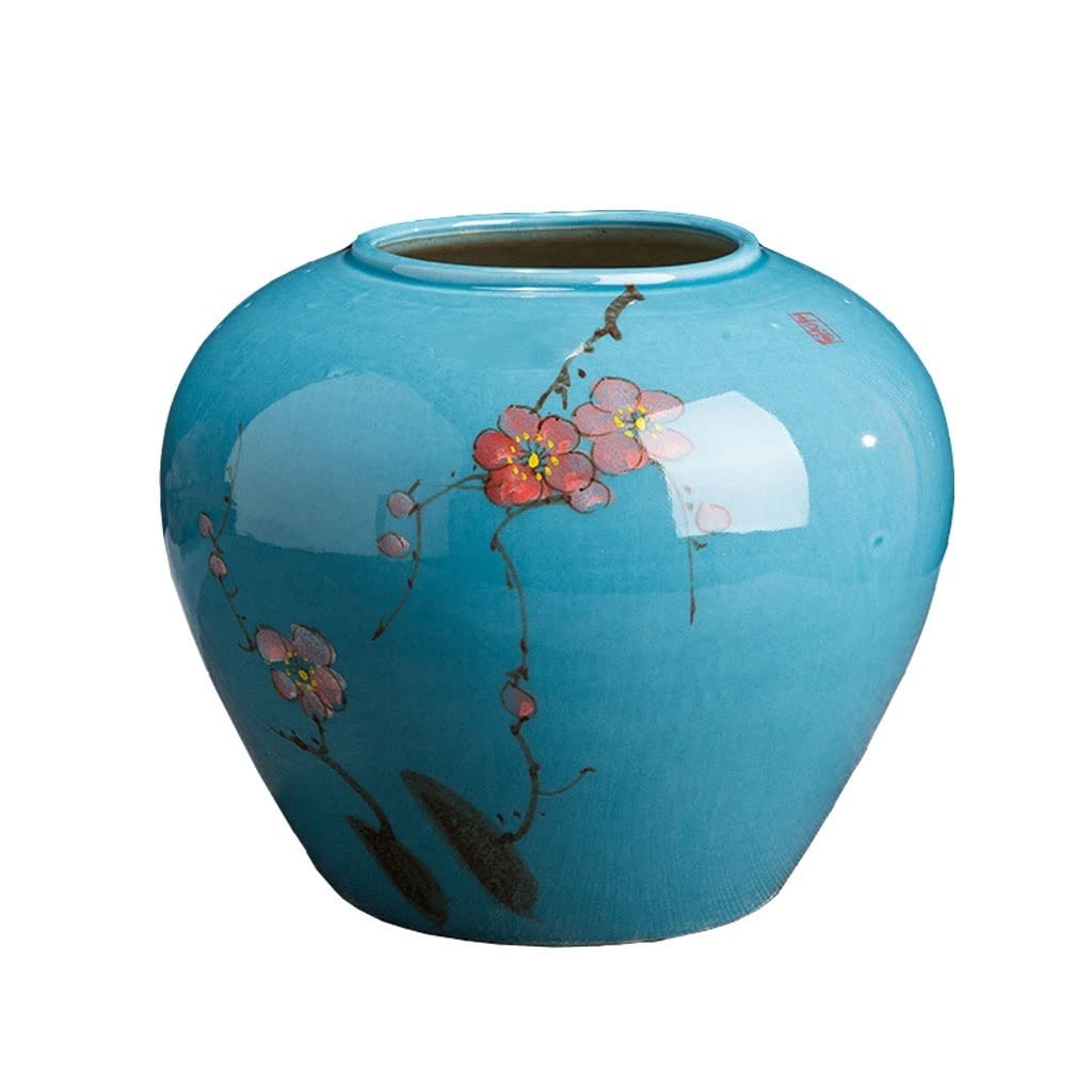 Bzgpmfud One Color Vase Desktop Flower Retro Ceramic Blue Plum Painted Arrangement Table Floral Countertop Ornament Earthen Pot Chinese Porcelain