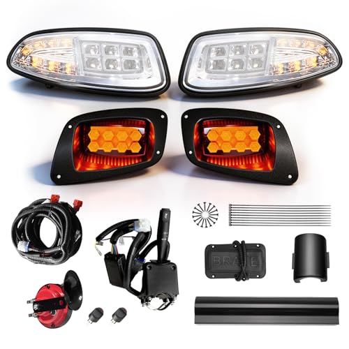 Shu-Ran Deluxe EZGO RXV 2016-UP LED Headlight Tail Light Kit Golf Cart Street Legal Light Kit with Turn Signal Kit Horn Brake Pad Wire Harness 12V Headlight Taillight Kit for Gas&Electric