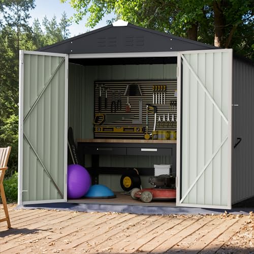 Image of GUNJI 8 x 6 FT Shed Outdoor Storage Shed Metal Garden Shed with Lockable Door Outside Waterproof Tool Shed for Backyard, Patio, Lawn (White)