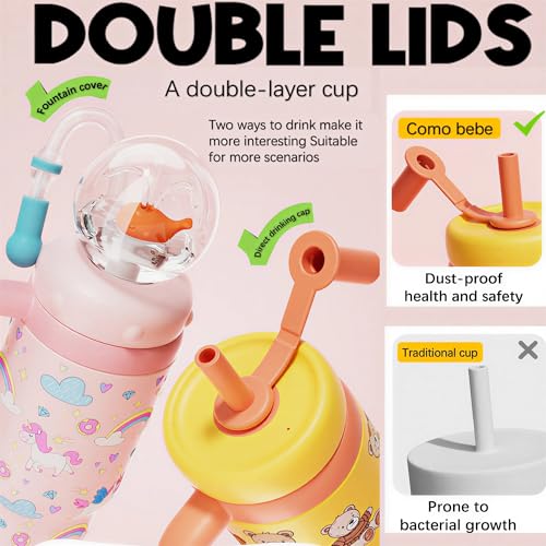 Image of Como bebe 24oz 316 Stainless Steel Whale Fountain Sippy Cup, Insulated Whale Squirt Tumbler with Handle, Leak Proof Straw Cup with 2 Types Lids, Fits Car Cup Holder for Kids Teens Adults (pink)