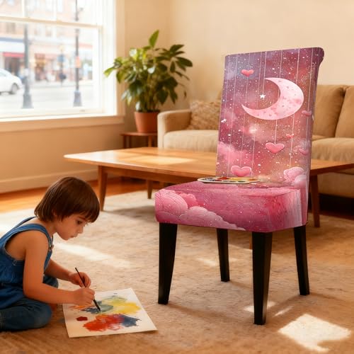 Image of Nuxovilar Pink Moon Star Heart Stretch 23.6x70in 4PCS Chair Covers