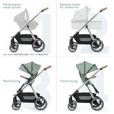 Beberoad Love RX 3-in-1 Baby Stroller, Toddler Stroller, Foldable Infant Stroller, Reversible Toddler Seat with Organizer, Rain Cover, Sunshade & Mosquito 2 in 1 Cover and Large Storage Basket (Green)