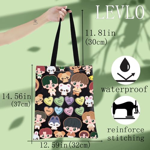 LEVLO SKZ Cosmetic Make Up Bag SKZOO K-POP Fans Gift SKZ Cartoon Member Makeup Zipper Pouch Bag, SKZ Black Tote - Image 2
