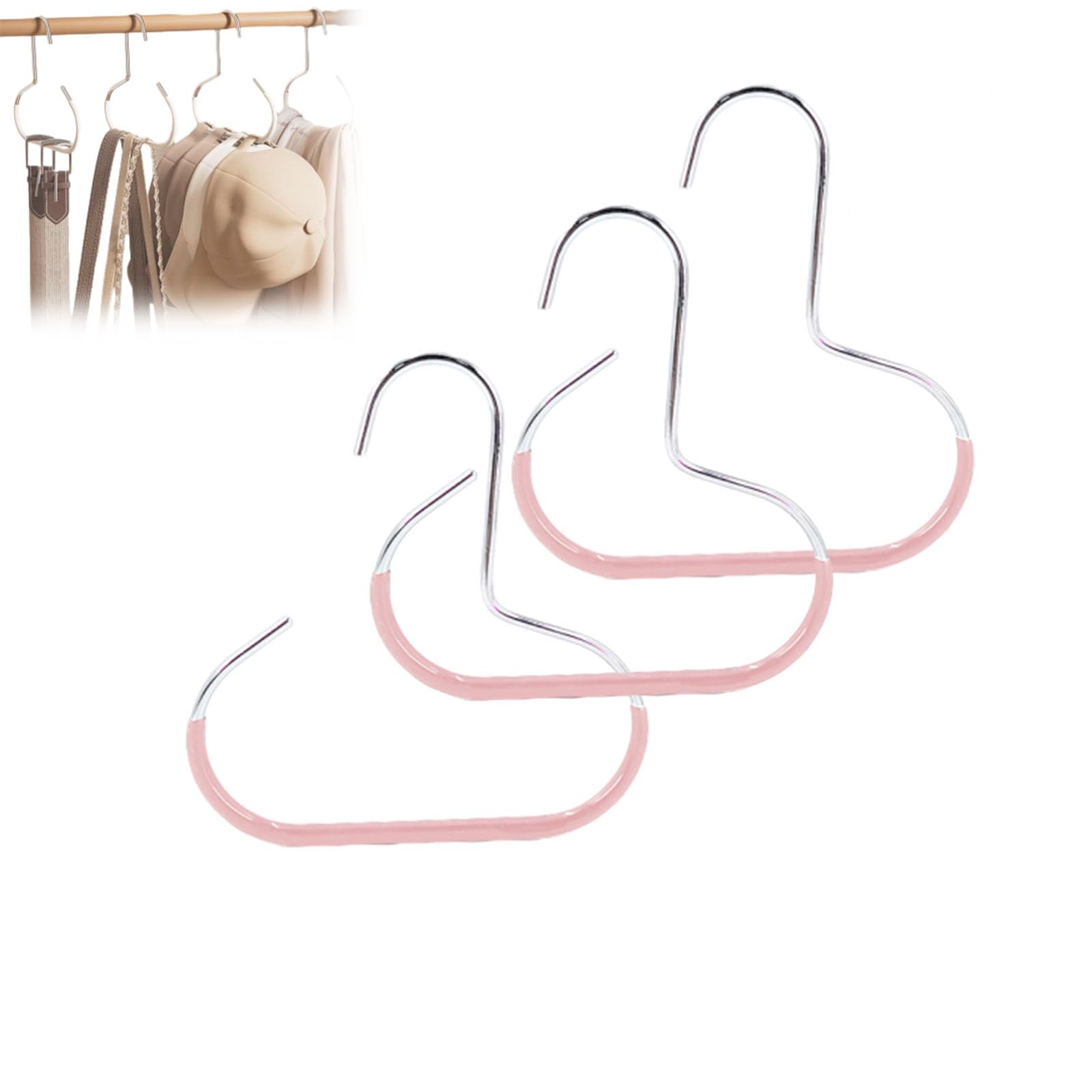 Durable Steel Hangers: Maximize Closet Space with Versatile Storage, Hat Organizer for Closet, Stainless Steel Hat Hangers, Space-Saving Hat Rack for Shawl, Scarf and Accessory (Pink, 3pcs)