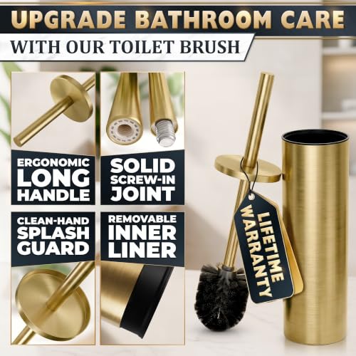Image of Gold Toilet Brush and Holder Set of 3, Brushed Gold, Satin Finish