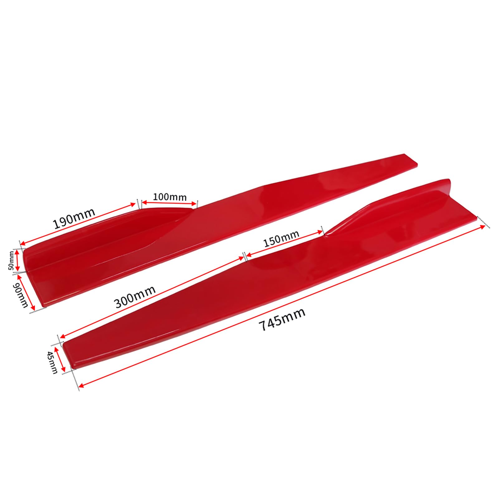Par de faldas laterales universales de 74,5 cm para coche, estilo de fibra de carbono, kits de divisores laterales, estilo exterior automotriz negro brillante para Sedan Coupe (Roja)