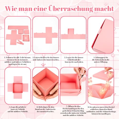 1 Schmetterling Überraschungsbox, Geschenkverpackung Geburtstag mit Fliegenden Schmetterlingen, Explosionsbox für Valentinstag, Muttertag,Überraschungsbox geburtstagberraschungsbox geburtstag
