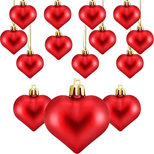 Frienda 24 Pcs Valentine Heart Shaped Ornament Heart Ornaments Christmas Tree Baubles Hanging Decoration for Valentine Wedding Anniversary Mother's 1.77 x 1.96 Inch(Red)
