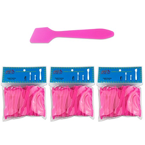 Pana Brand 300 Pieces Disposable Makeup PINK Tip Angled Spatula Cosmetic Skin Care Facial Cream Mask Spatula for Mixing and Sampling