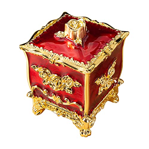 Dasdffvf Cotton Canister Dispenser Box Cotton Swab Storage Box With Lid Makeup Table Cosmetics Containers, golden red