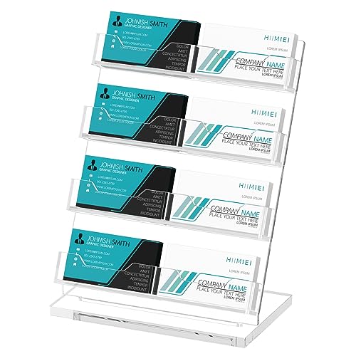 HIIMIEI Business Card Holder Desk, Acrylic Business Card Display, 4 Tier Clear Business Card Stand for Office, Exhibition, Meeting, Home, 480 Card Capacity