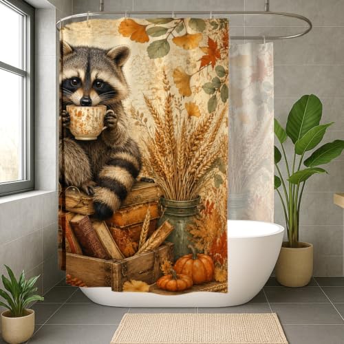 Rideau de douche extra large imperméable en polyester à motif automnal rustique