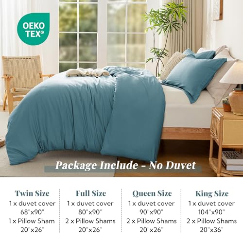 Image of MILDLY Duvet Cover Full Ultra Soft Comforter Cover Set 3pcs, Blue | Washed Microfiber Cotton-Like, Breathable Comfort, Hidden Zipper, Corner Ties, OEKO-TEX Certified, Fade Resistant